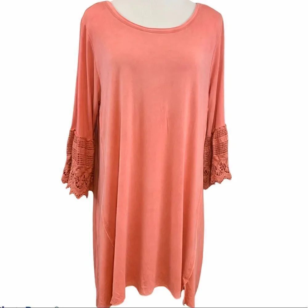 Kori pink tunic dress crochet sleeves